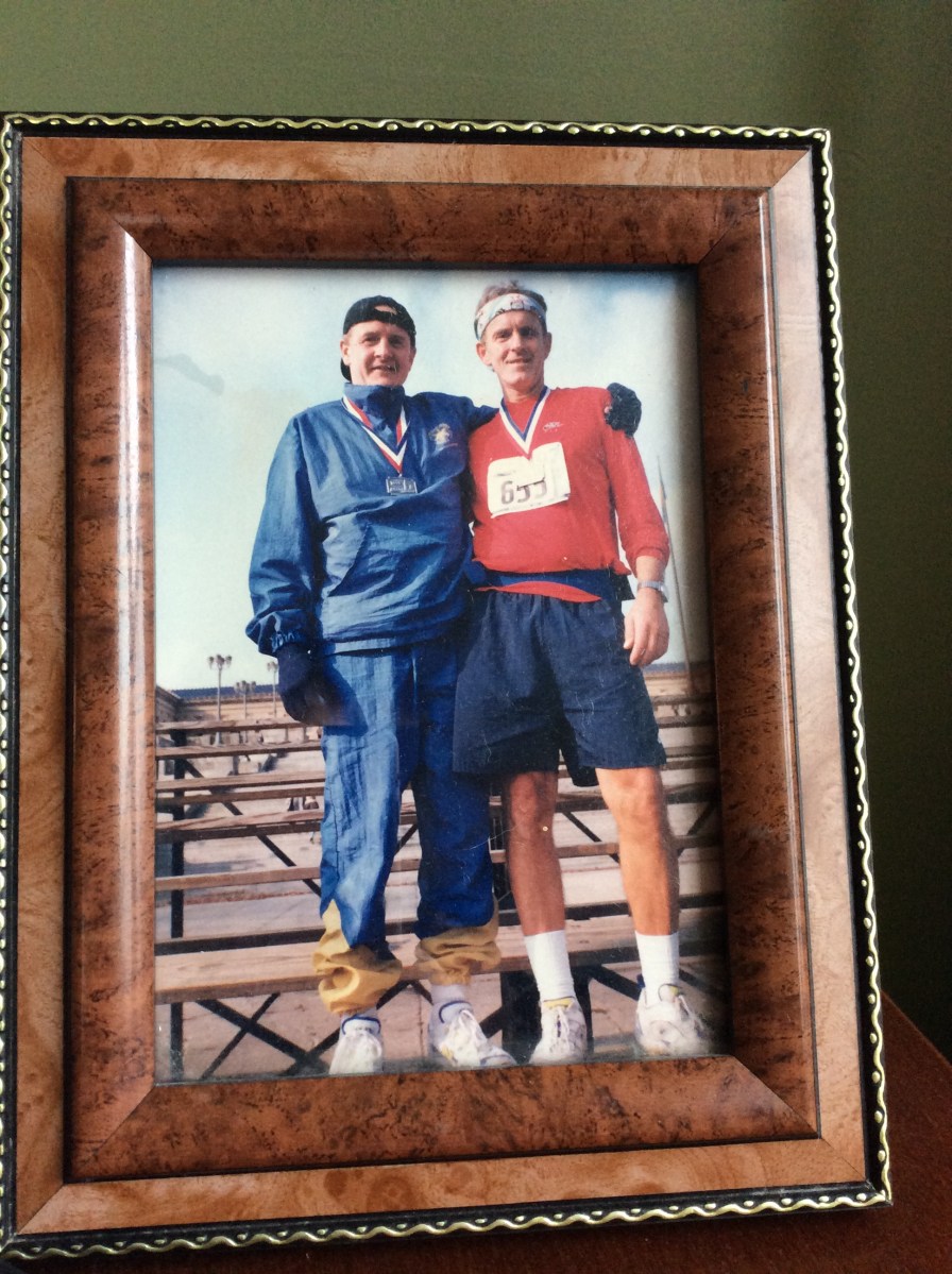 Fred Knewstub and his brother Ron after running the Philadelphia Marathon in 1999.